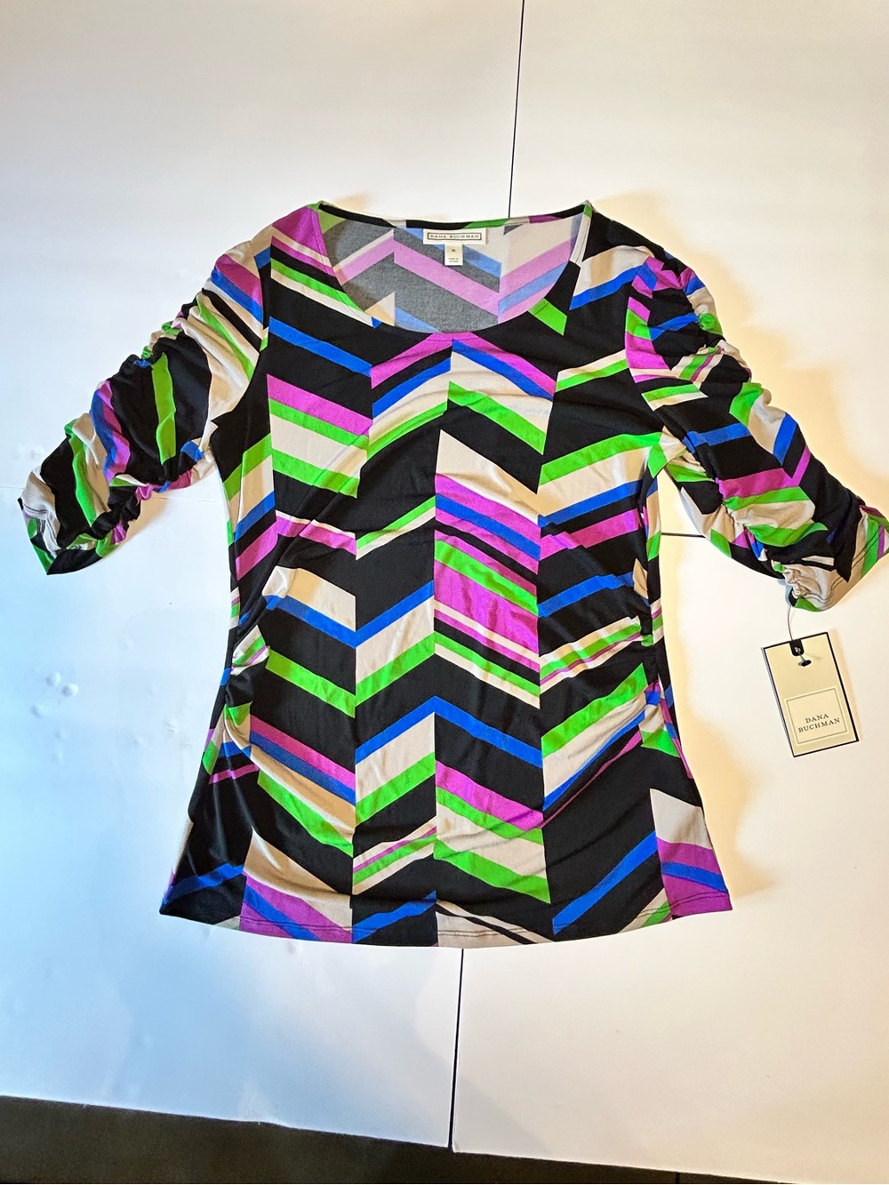 Dana Buchman Multicolor Chevron Stretch Top - Black, Green, Blue, Purple